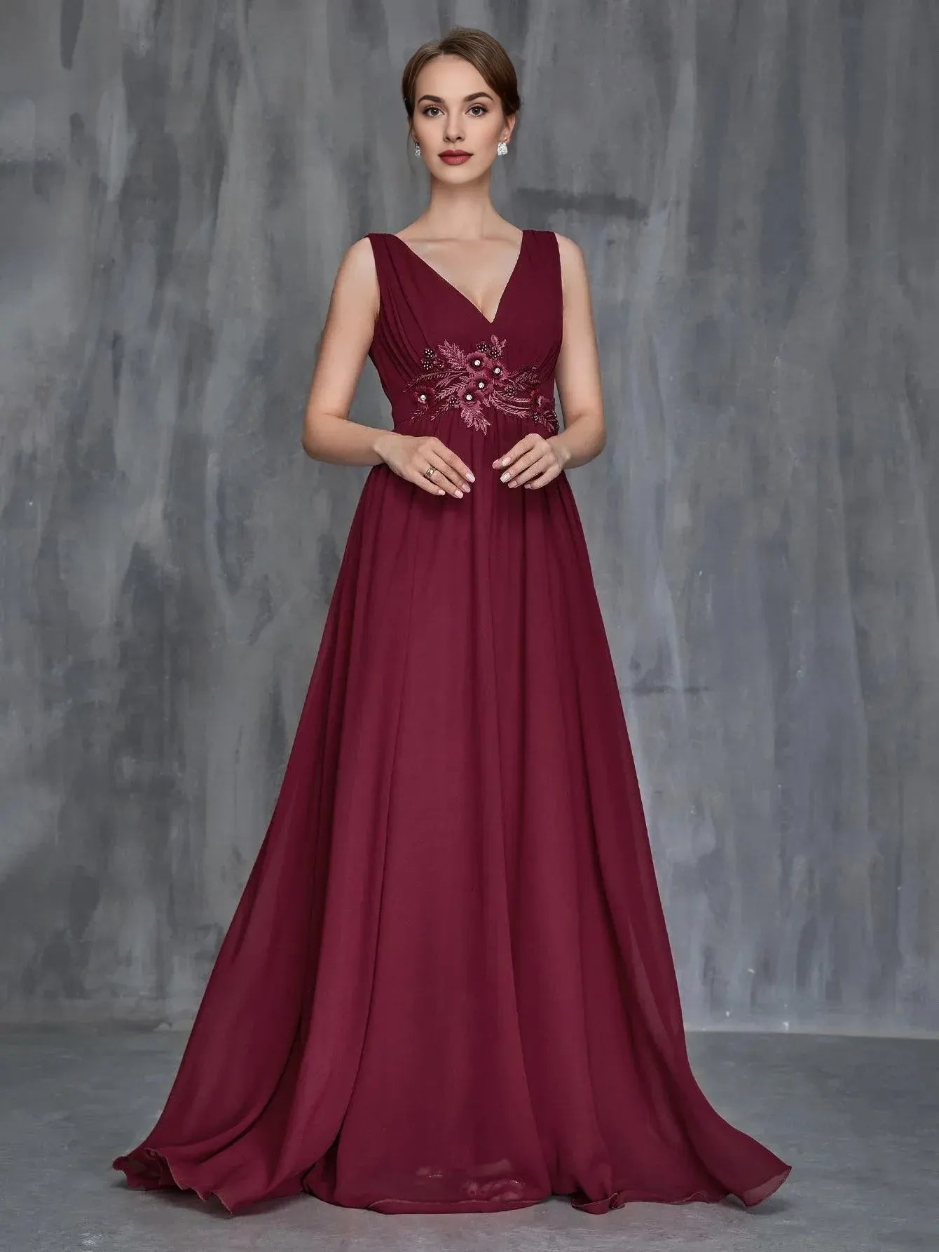 Fashion A-Line V Neck Sleeveless Zipper Up Sweep/Brush Train Prom Dress